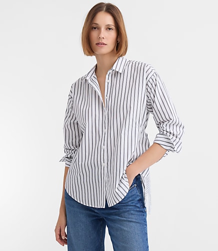 Petite Striped Poplin Cutout Back Tunic Shirt