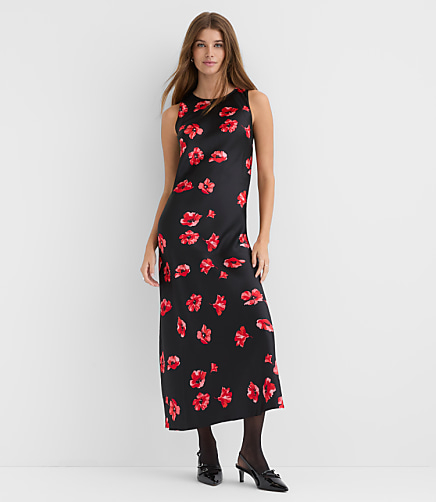 Floral Satin Bias Midi Dress