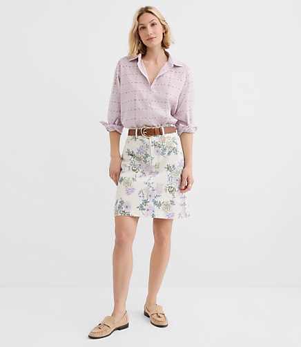 Denim Mini Skirt in Floral