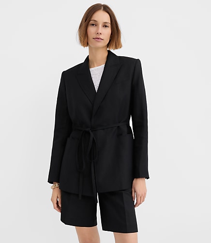 Linen Blend Tie Waist Modern Blazer