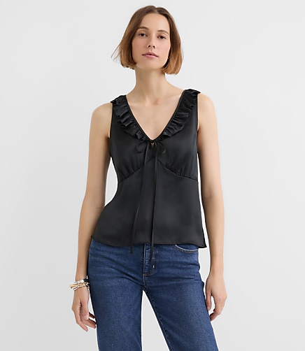 Satin Ruffle Tie Neck Cami