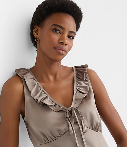 Satin Ruffle Tie Neck Cami