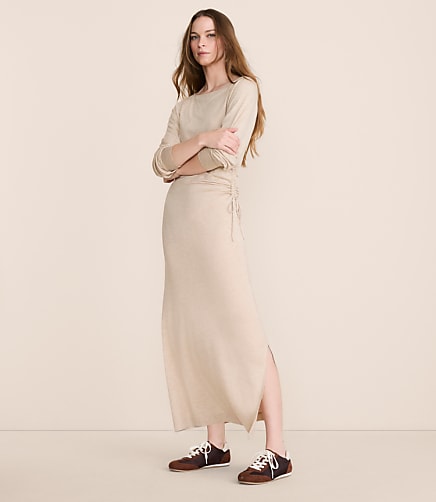 Lou & Grey Heathered Brushed Jersey Cinched Maxi Dress