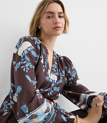 Petite Garden Ruffle Split Neck Blouse