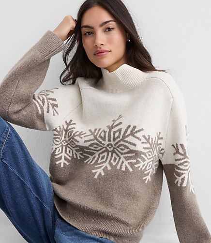 Petite Snowflake Modern Mock Neck Sweater
