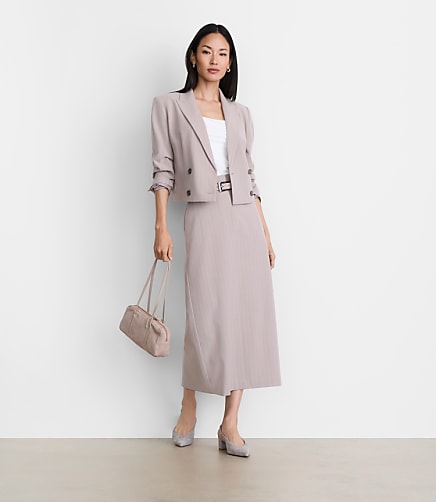 LOFT Versa Seasonless Stretch Trouser Midi Pocket Skirt in Stripe