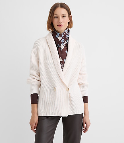Petite Ribbed Double Breasted Cardigan