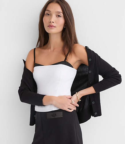 Petite Satin Trim Strappy Bustier Top