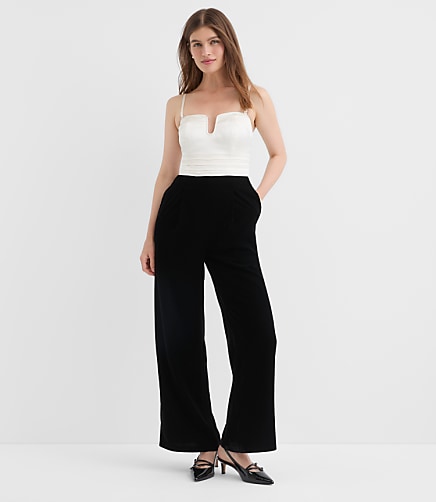 Petite Satin Velvet Strapless Jumpsuit