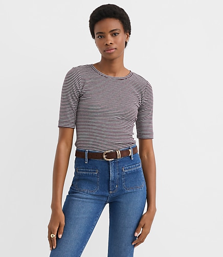 Stripe Perfect Ribbed Elbow Sleeve Tee