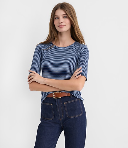 Stripe Perfect Ribbed Elbow Sleeve Tee