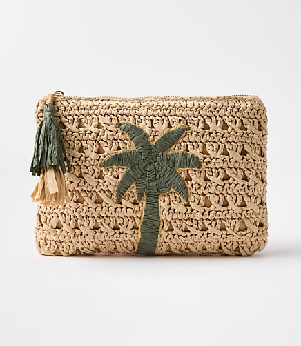 Palm Tree Straw Zip Pouch