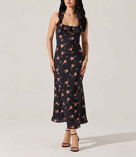 Astr The Label Morrigan Ruffle Trim Halter Dress - Black