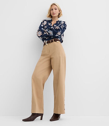 Tall Side Button Wide Leg Pants in Twill