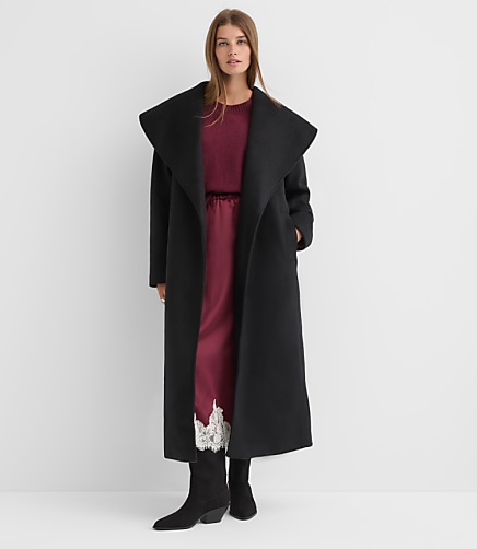 Doubleface Shawl Collar Belted Coat - Black