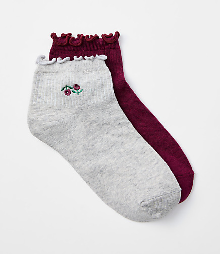 Floral & Solid Ruffle Ankle Sock Set
