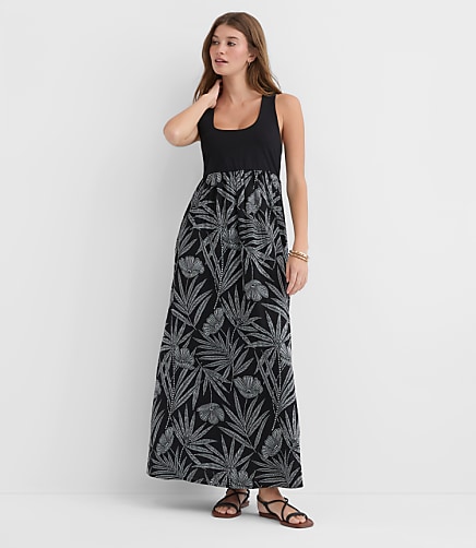 LOFT Beach Palm Mixed Media Maxi Pocket Dress