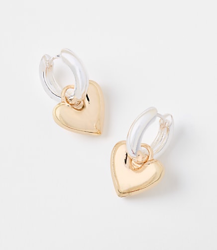 Molded Heart Drop Hoop Earrings