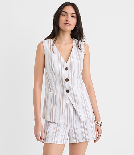 Striped Tailored Cotton Linen Vest