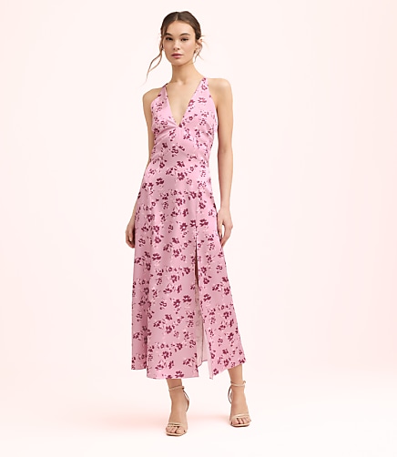 Lately Floral Satin V-Neck Gown