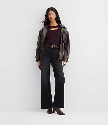 Rivete Fresh Cut High Rise Wide Leg Jeans in Noir Wash