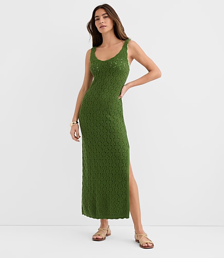 Petite LOFT Beach Stitchy V-Neck Maxi Sweater Dress