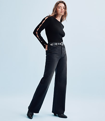 Rivete Petite Fresh Cut High Rise Wide Leg Jeans in Noir Wash
