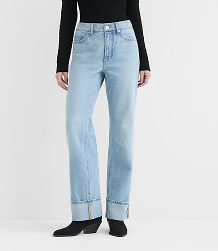 Rivete Curvy Cuffed Mid Rise Relaxed Straight Jeans in Light Wash