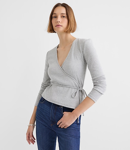 Heathered Ribbed Wrap Top