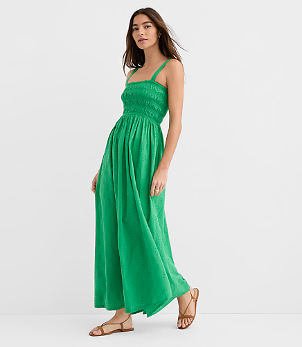 Petite LOFT Beach Ikat Clip Smocked Maxi Pocket Dress