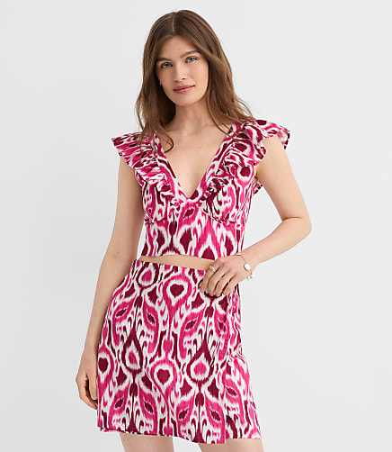 Petite LOFT Beach Ikat Linen Cotton Ruffle Top