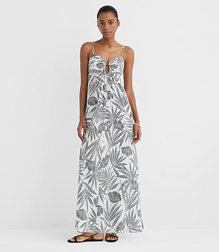 Petite LOFT Beach Palm Hook Keyhole Maxi Dress