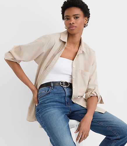 Crosshatch Linen Cotton Everyday Oversized Pocket Shirt