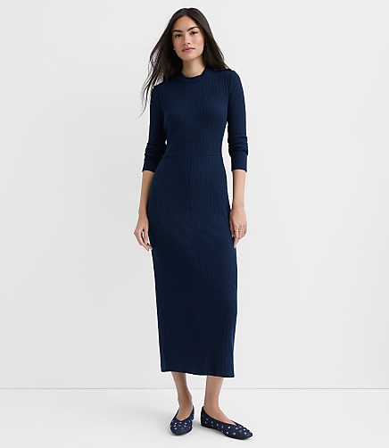 Petite Ribbed Shoulder Button Midi Dress