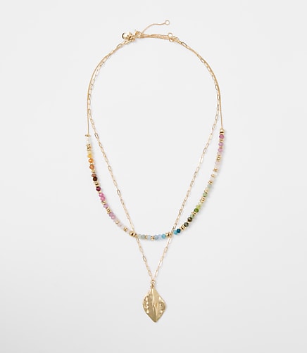 Rainbow Beaded Layered Charm Necklace