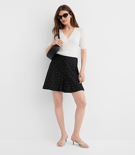 Side Zip Shorts in Dotted Linen Blend