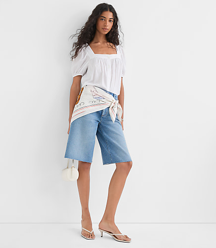 Petite Puff Sleeve Square Neck Blouse