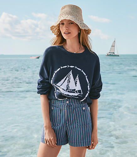Petite Palmer Denim Shorts in Red Stripe