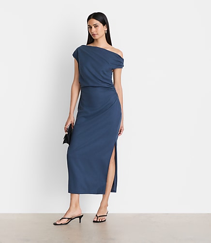 Petite LOFT Versa Pure Spun Off The Shoulder Midi Dress