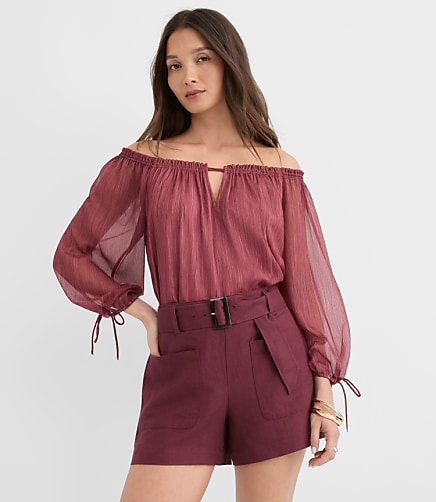Striped Tie Cuff Off The Shoulder Blouse