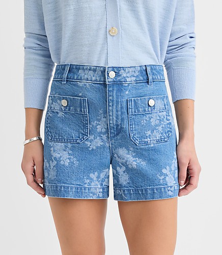 Curvy Palmer Denim Shorts in Floral Classic Mid Wash