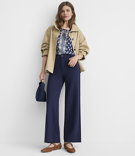 Tall Palmer Wide Leg Pants in Ponte - Deep Space Blue