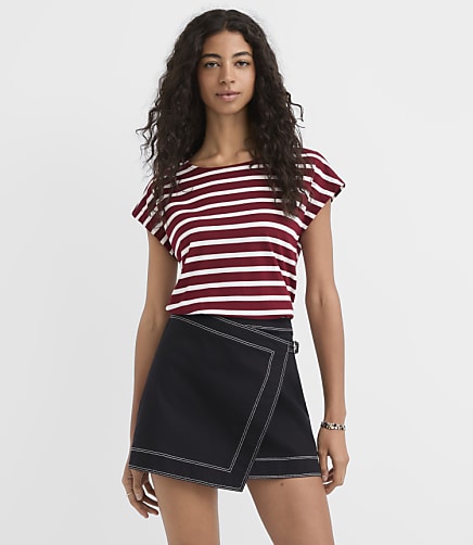 Topstitched Belted Wrap Skort