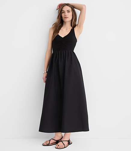 Tall Ruched Mixed Media Midi Pocket Dress