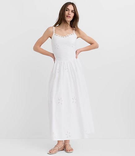 Petite Floral Eyelet Strappy Midi Dress