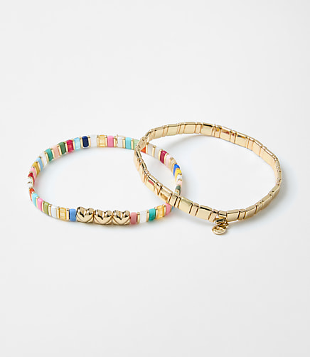 Rainbow Heart Chicklet Bracelet Set