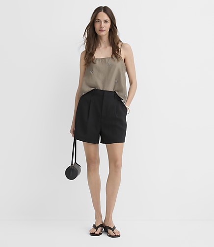 Petite Pleated A-Line Shorts in Twill