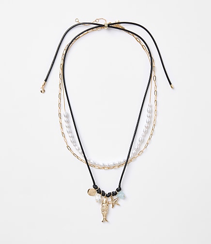 Pearlized Fish Cluster Layered Necklace Set