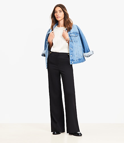 Tab Waist Wide Leg Pants in Twill