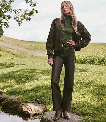 Distressed Faux Leather Bomber Jacket